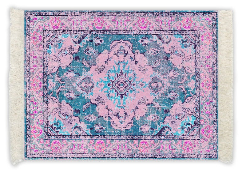 Infusion Oriental Rug Fringe-Trim Mouse Pad - Pink & Blue Persian-Inspired Design  Non-Slip Backing  Stylish Desk Accessory - Image 1